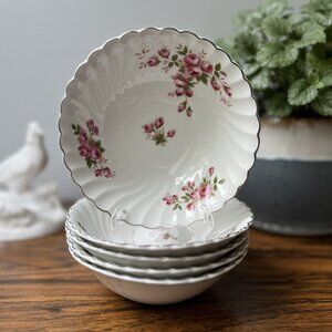Johnson Brothers Shape Regency Pink Roses Ironstone 5 Cereal Bowls 6" England